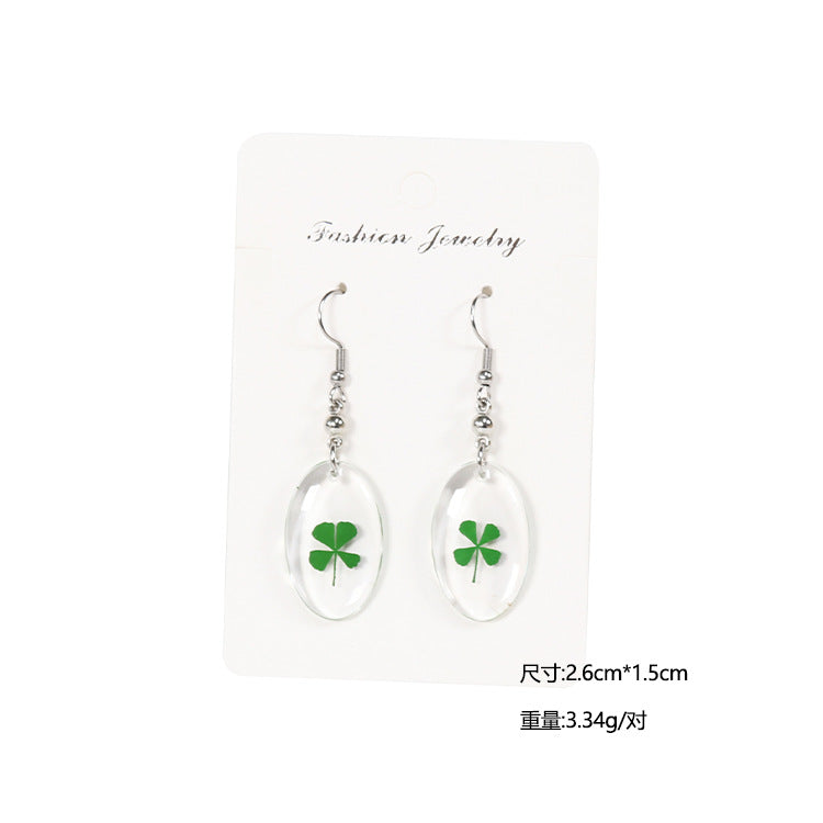 Wholesale 10pcs Four-leaf Clover Natural Specimen Earrings